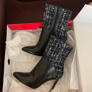 Chic Black and Tweed Ankle Boots
